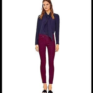 Tory Burch $225 Maroon Burgundy Red and Navy Denim